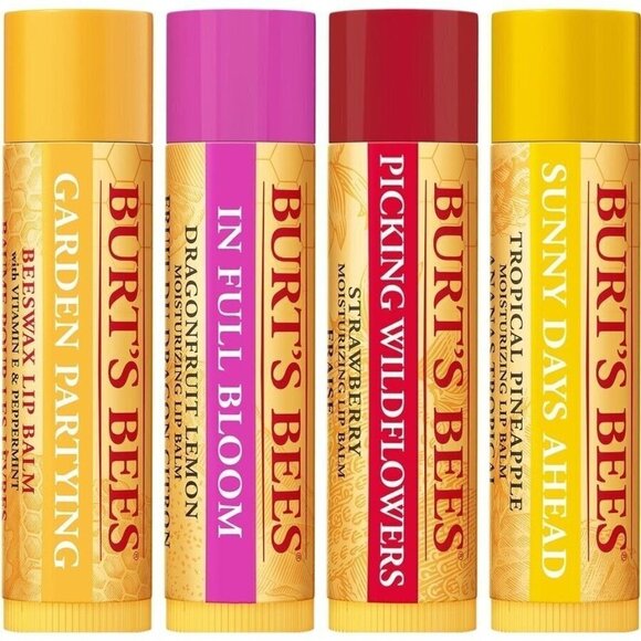 BURT'S BEES 4 Lip Balm Gift Set Beeswax Dragonfruit Lemon Strawberry Pineapple - Picture 2 of 3
